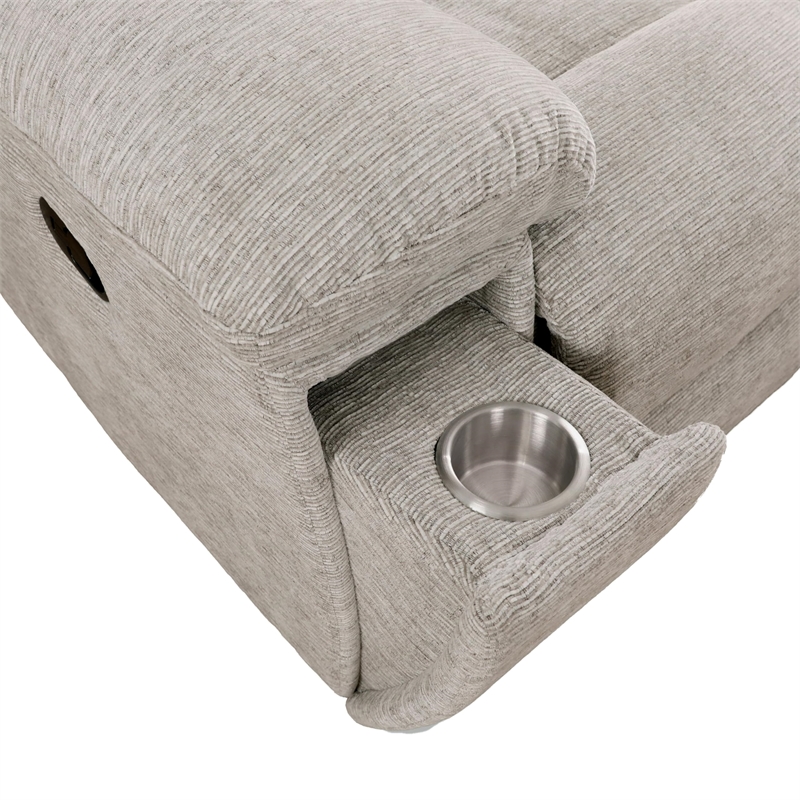 Pemberly Row Modern Velvet/Fabric Reclining Console Loveseat in Taupe