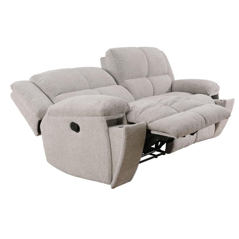 Pemberly Row Modern Velvet and Yarns Fabric Reclining Sofa in Opal Taupe