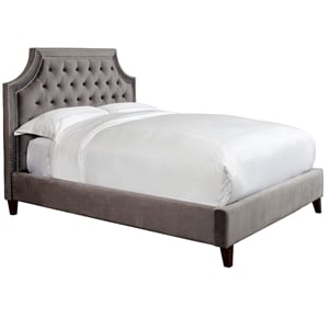 Pemberly Row Traditional Velvet Fabric Queen Bed in Flannel Gray