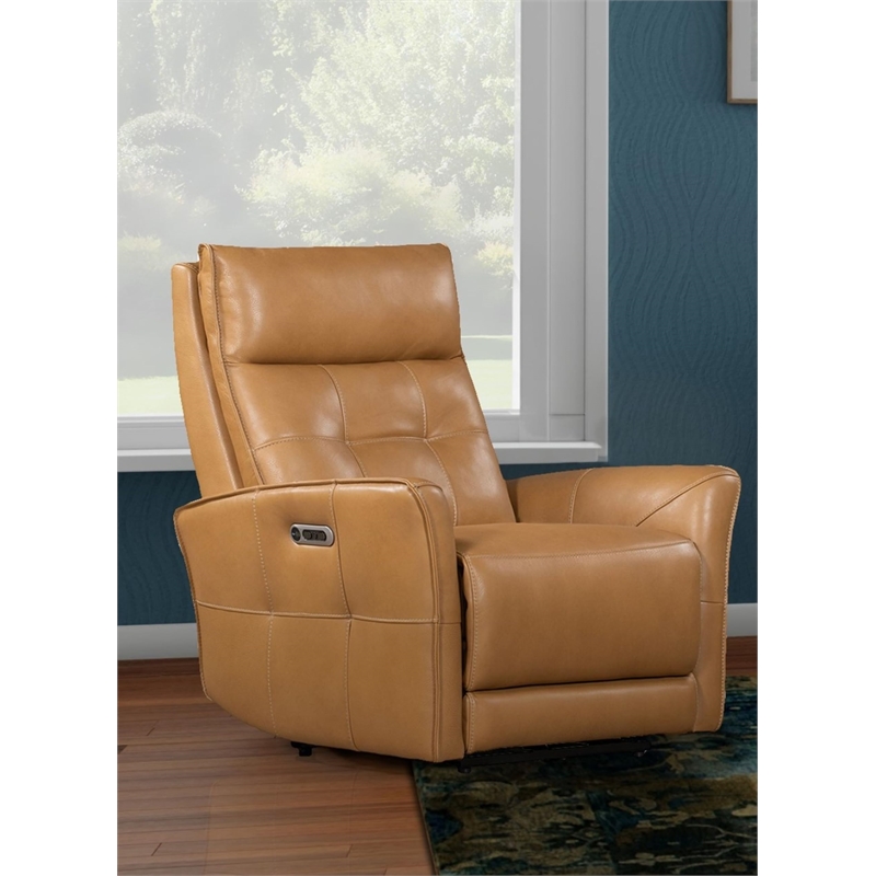 Pemberly Row Traditional Leather Zero Gravity Power Recliner in Brown