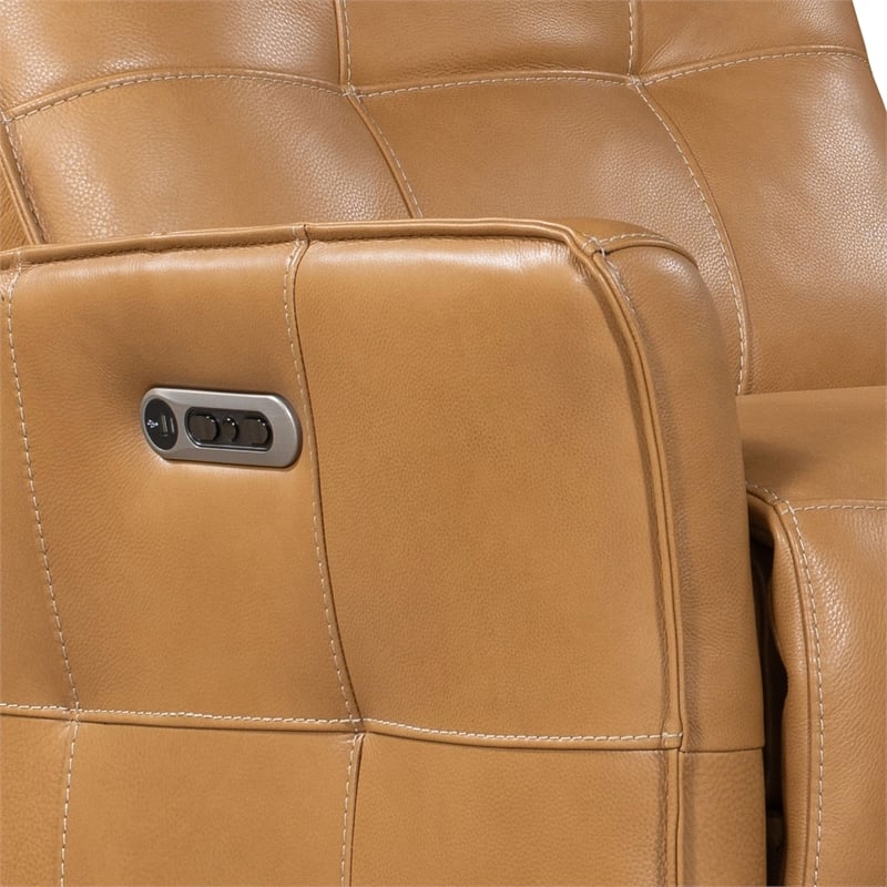 Pemberly Row Traditional Leather Zero Gravity Power Recliner in Brown