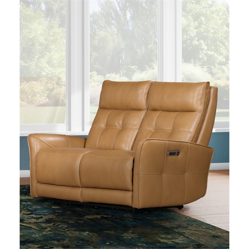 Pemberly Row Leather Zero Gravity Power Reclining Loveseat in Brown
