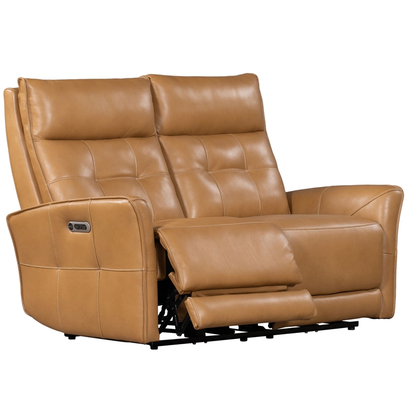 Pemberly Row Leather Zero Gravity Power Reclining Loveseat in Brown