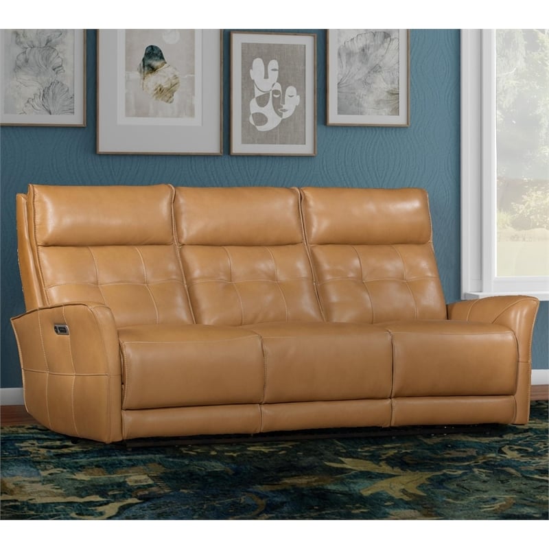 Pemberly Row Leather Zero Gravity Power Reclining Sofa in Brown