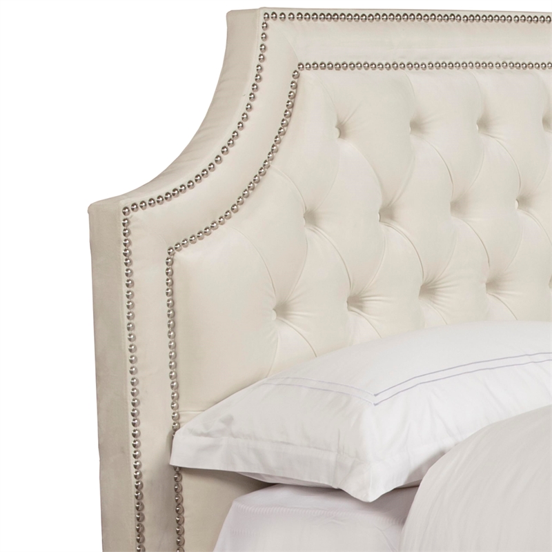 Pemberly Row Traditional Velvet Fabric King Bed in White/Black