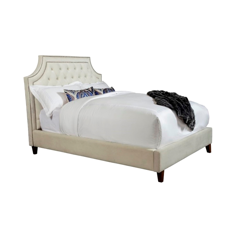 Pemberly Row Traditional Velvet Fabric King Bed in White/Black