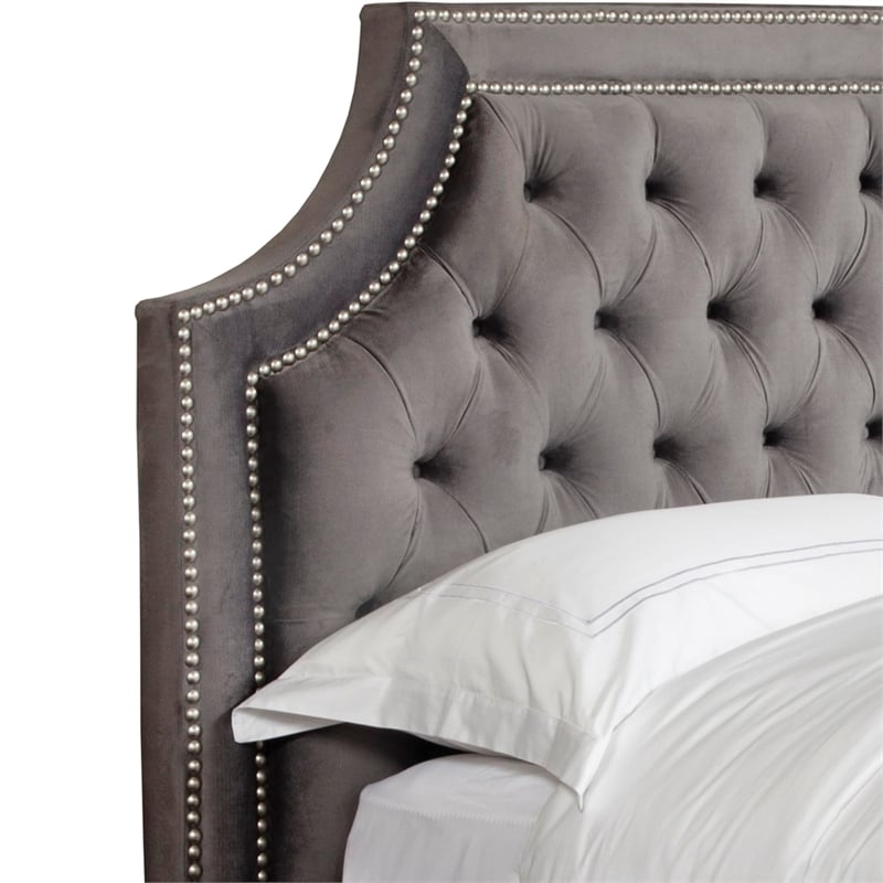 Pemberly Row Traditional Velvet Fabric King Bed in Flannel Gray