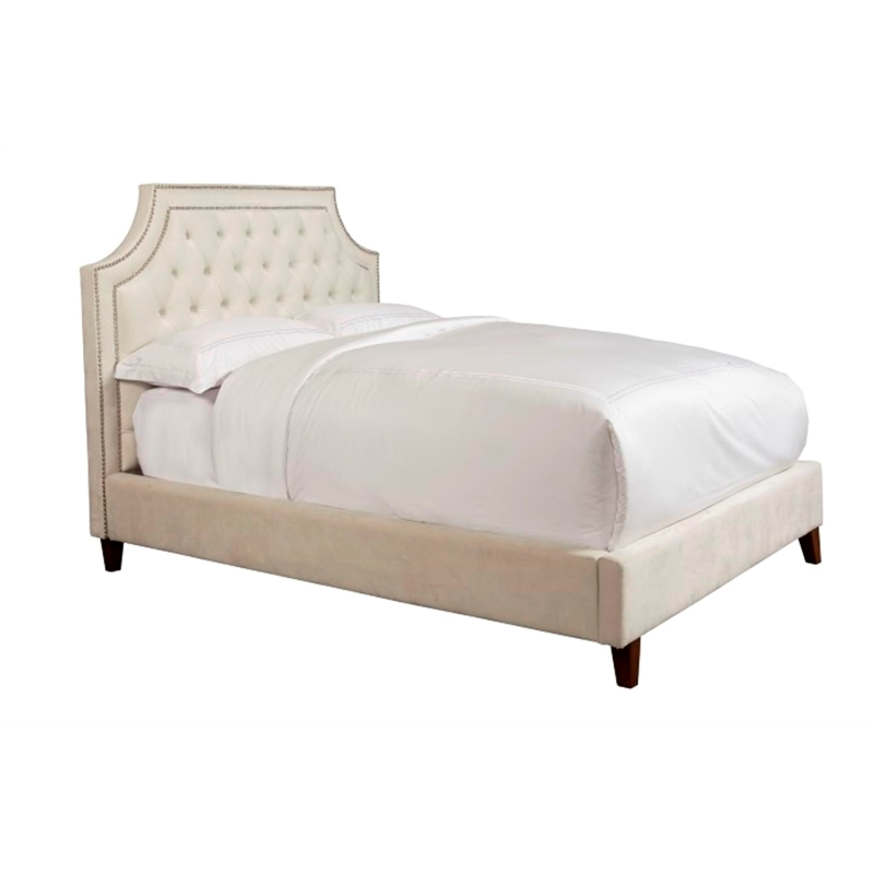 Pemberly Row Traditional Velvet Fabric Cal King Bed in White
