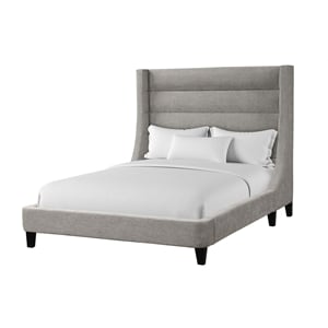 Pemberly Row Traditional Fabric Queen Bed in Luxe Light Gray