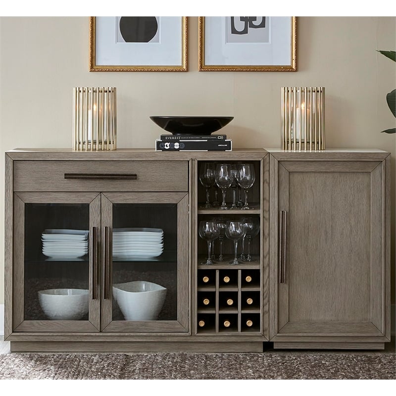 Pemberly Row Wood Multi-Functional Server with Bar Cabinet in Taupe