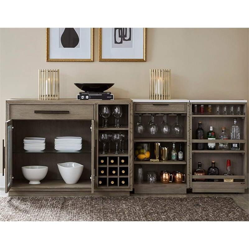 Pemberly Row Wood Multi-Functional Server with Bar Cabinet in Taupe