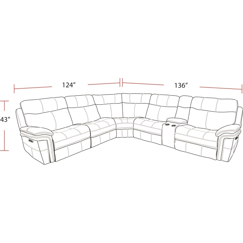 Pemberly Row Traditional Fabric Power Reclining Sectional in Charcoal