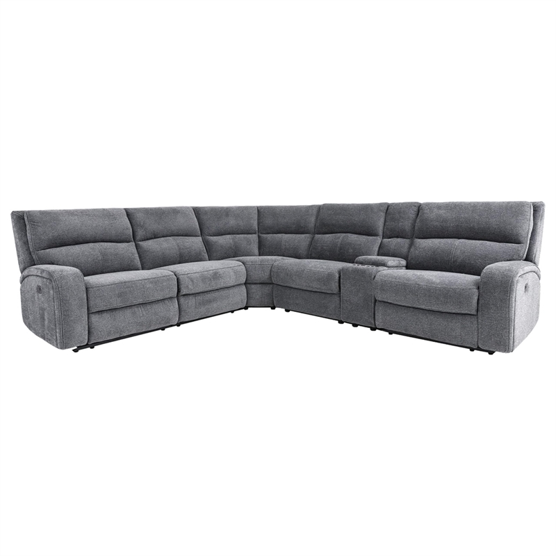 Pemberly Row Modern Fabric Power Reclining Sectional in Bizmark Gray