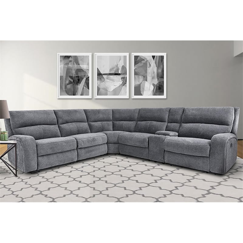 Pemberly Row Modern Fabric Power Reclining Sectional in Bizmark Gray