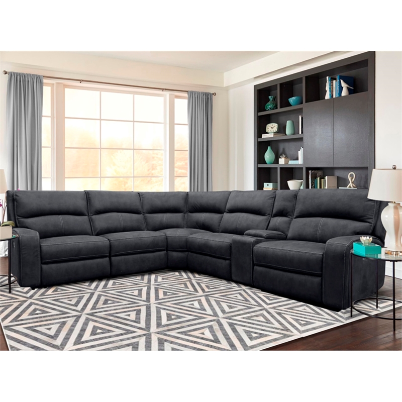 Pemberly Row Modern Fabric Power Reclining Sectional in Charcoal
