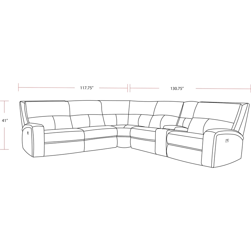Pemberly Row Modern Fabric Power Reclining Sectional in Charcoal