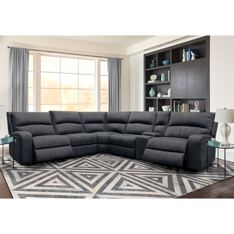 Pemberly Row Modern Fabric Power Reclining Sectional in Charcoal
