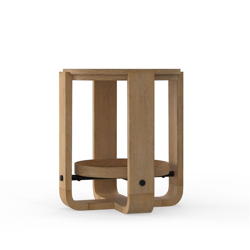 Pemberly Row Traditional Wood Round End Table with Shelf in Natural