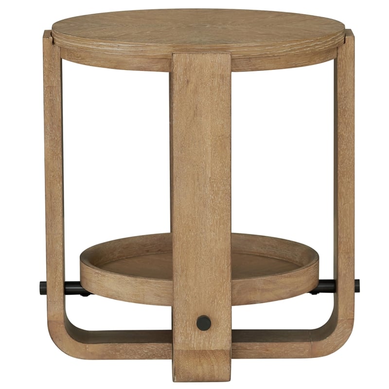 Pemberly Row Traditional Wood Round End Table with Shelf in Natural