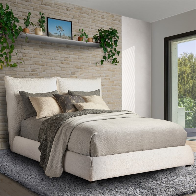 Pemberly Row Traditional Fabric California King Bed in Beige