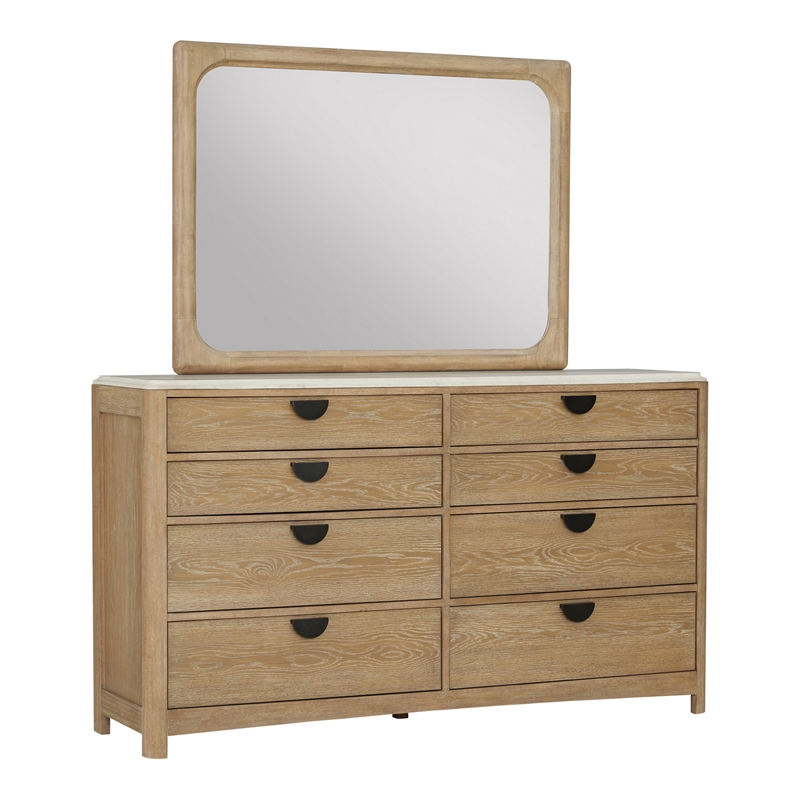 Pemberly Row 8 Drawer Traditional Wood Dresser and Mirror in Natural