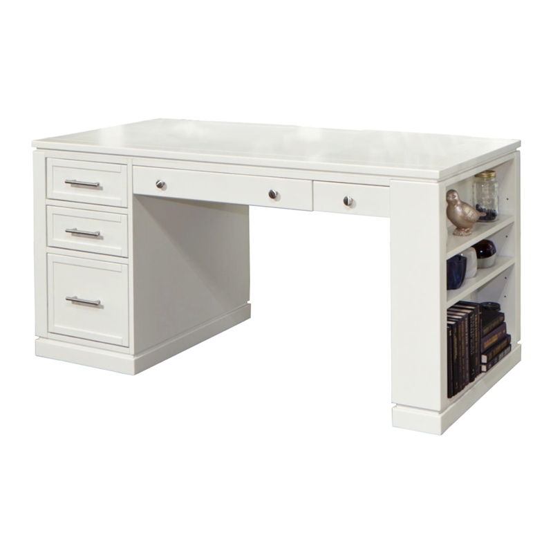 Pemberly Row Wood Writing Desk with Power Center and USB in White