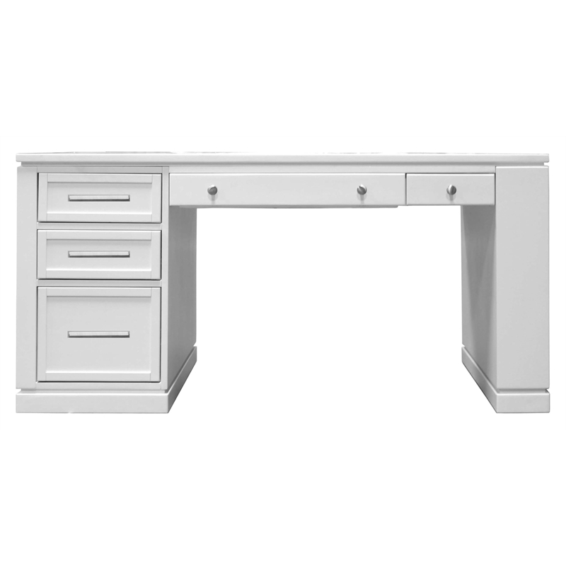 Pemberly Row Wood Writing Desk with Power Center and USB in White