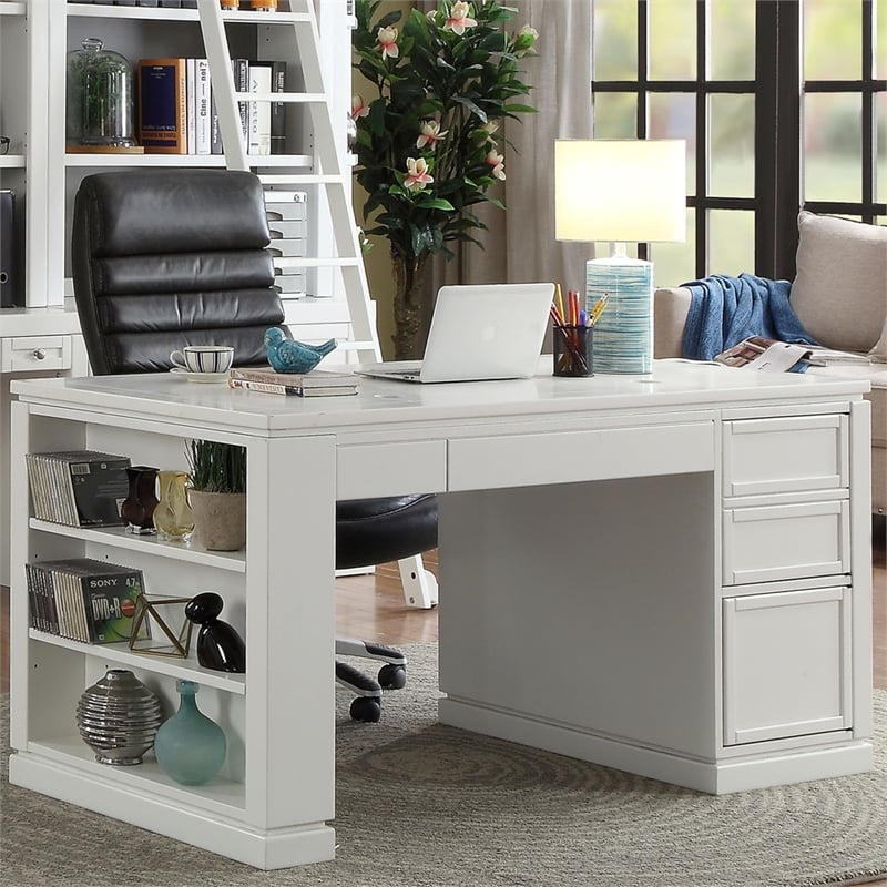 Pemberly Row Wood Writing Desk with Power Center and USB in White