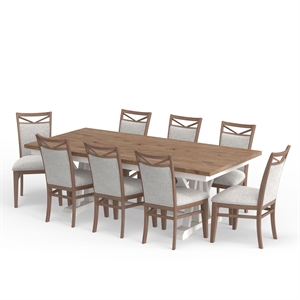 Pemberly Row 9 Piece Wood Extendable Table & Chairs in Natural