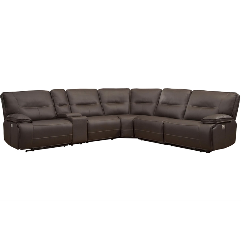 Pemberly Row Modern Faux Leather Reclining Sectional in Chocolate