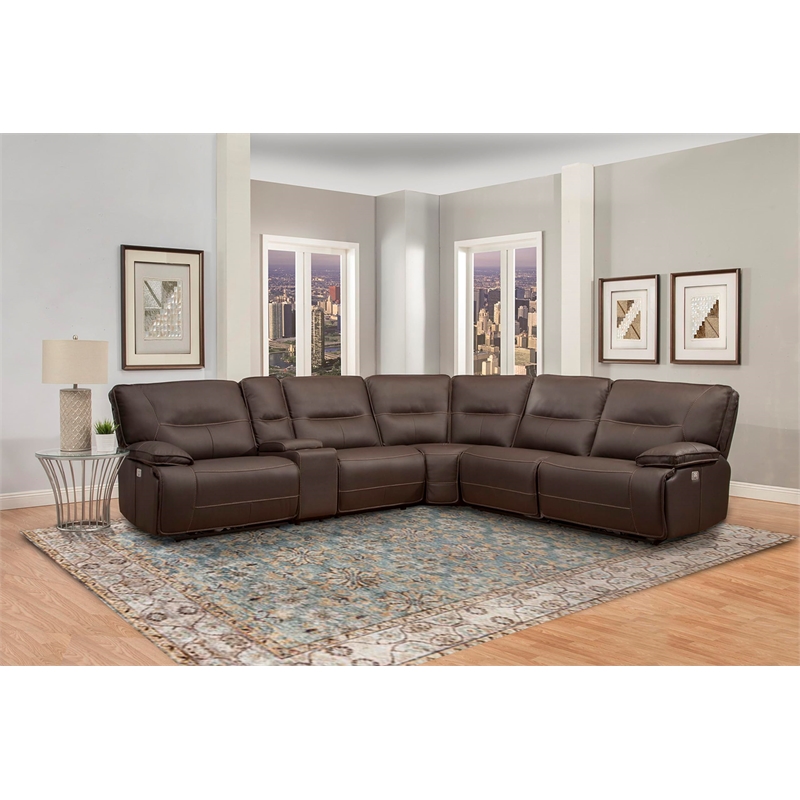 Pemberly Row Modern Faux Leather Reclining Sectional in Chocolate