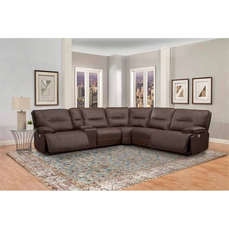 Pemberly Row Modern Faux Leather Reclining Sectional in Chocolate