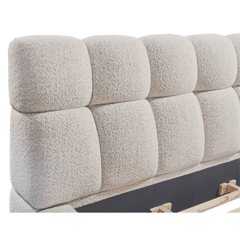 Pemberly Row Traditional Fabric Upholstered Queen Bed in Beige