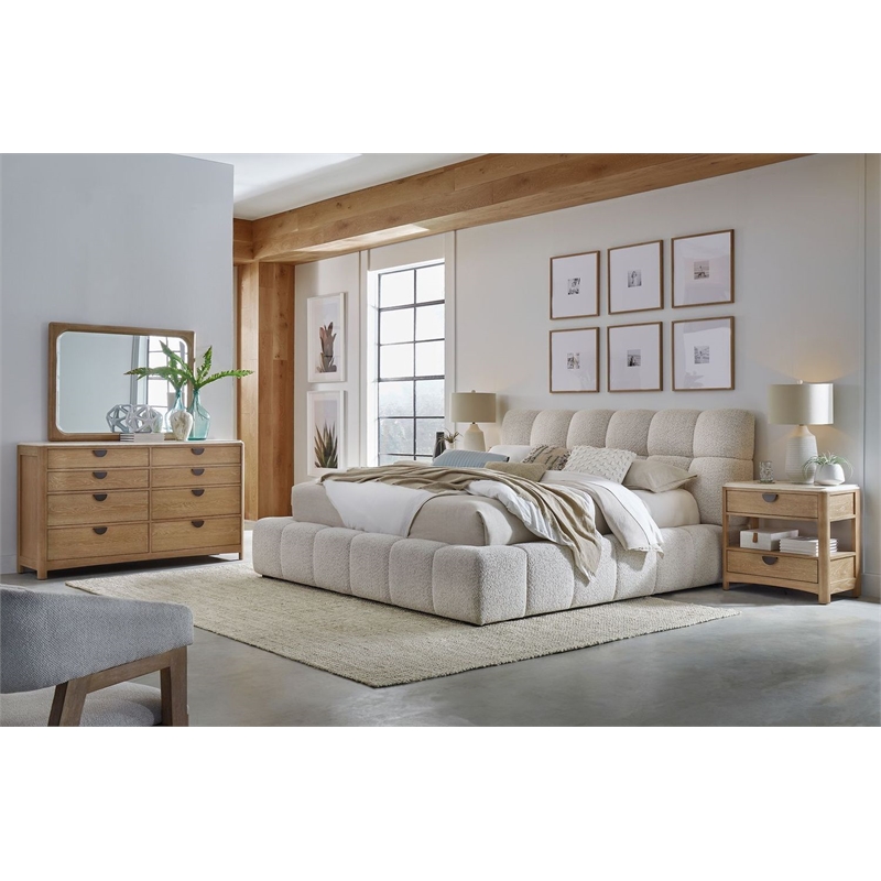 Pemberly Row Traditional Fabric Upholstered King Bed in Beige