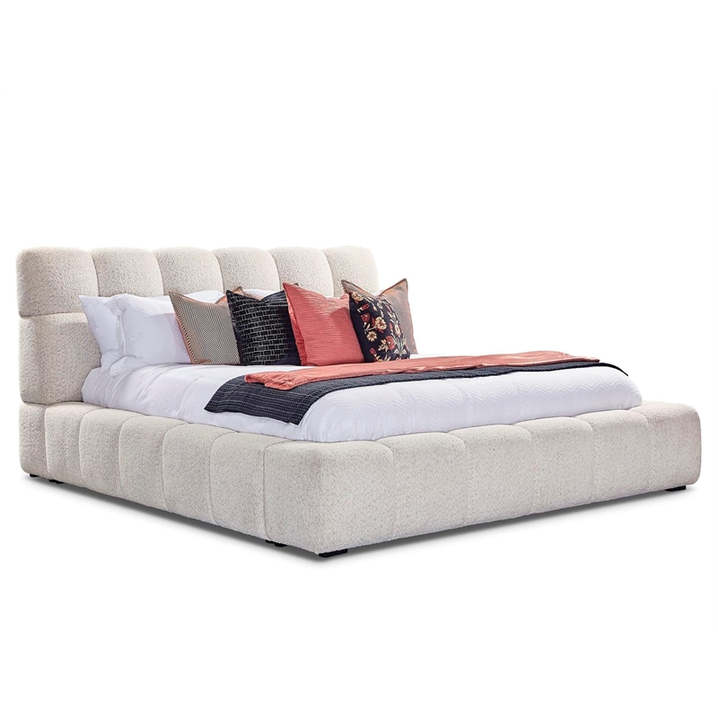 Pemberly Row Traditional Fabric Upholstered King Bed in Beige