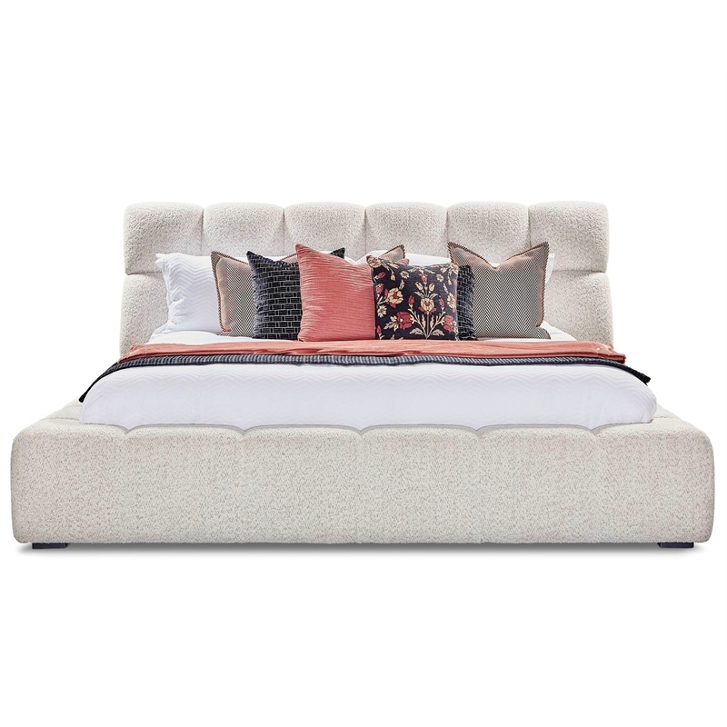 Pemberly Row Traditional Fabric Upholstered King Bed in Beige