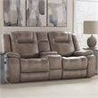Pemberly Row Traditional Microfiber Reclining Console Loveseat in Taupe