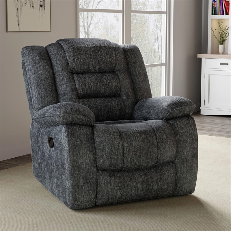 Pemberly Row Polyester Blend Velvet Fabric Glider Recliner in Gray