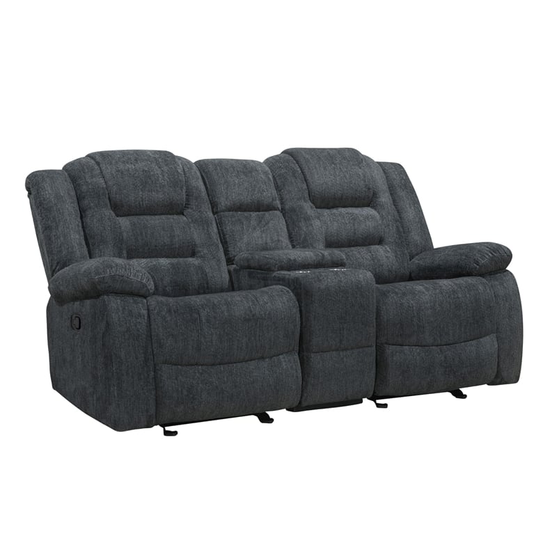 Pemberly Row Polyester & Velvet Fabric Glider Console Loveseat in Gray