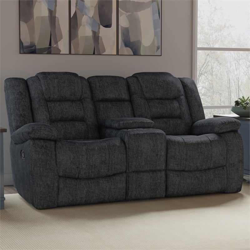 Pemberly Row Polyester & Velvet Fabric Glider Console Loveseat in Gray