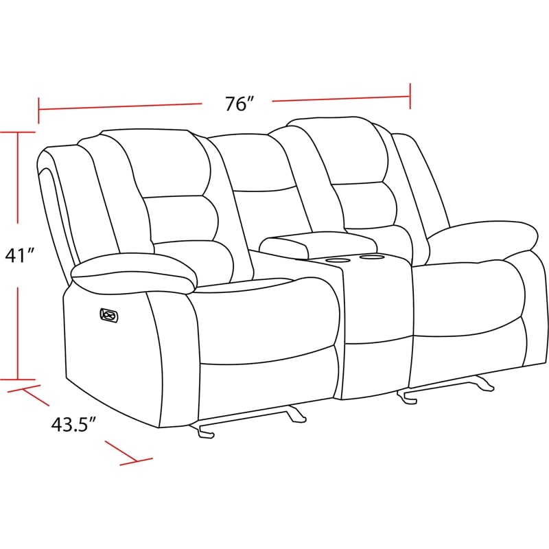 Pemberly Row Polyester & Velvet Fabric Glider Console Loveseat in Gray