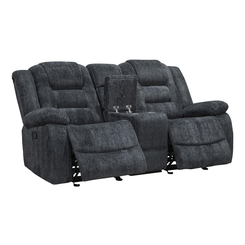Pemberly Row Polyester & Velvet Fabric Glider Console Loveseat in Gray