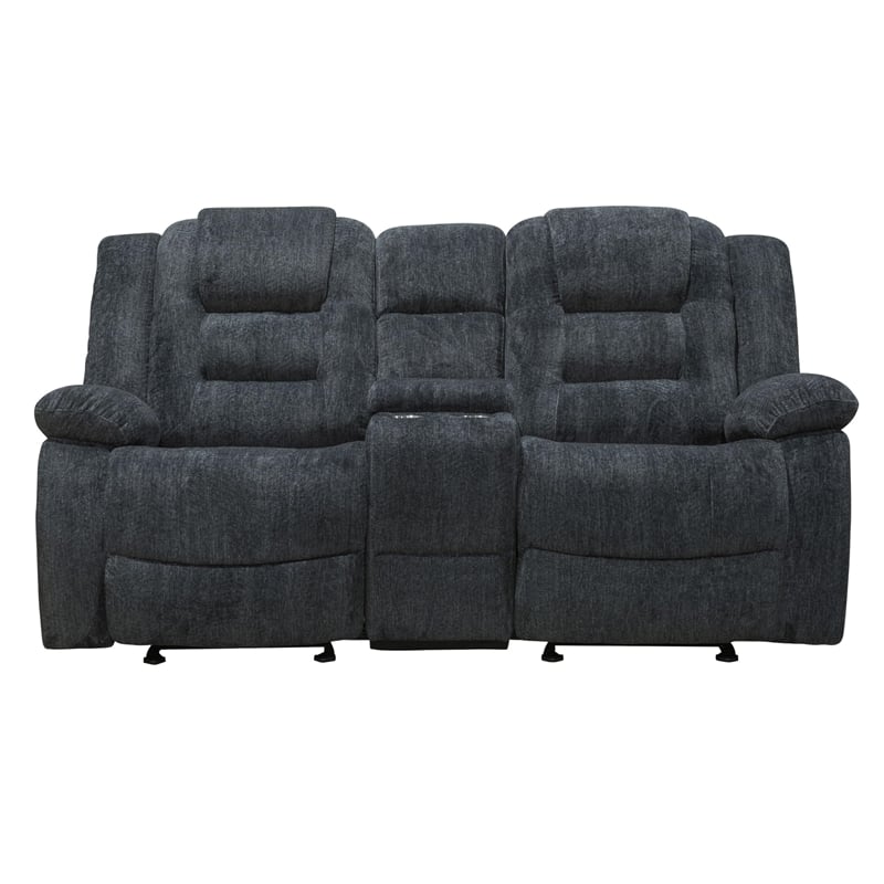 Pemberly Row Polyester & Velvet Fabric Glider Console Loveseat in Gray