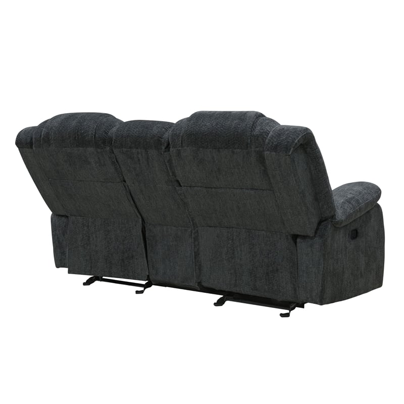 Pemberly Row Polyester & Velvet Fabric Glider Console Loveseat in Gray