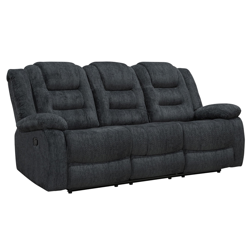 Pemberly Row Polyester Blend Velvet Fabric Dual Reclining Sofa in Gray