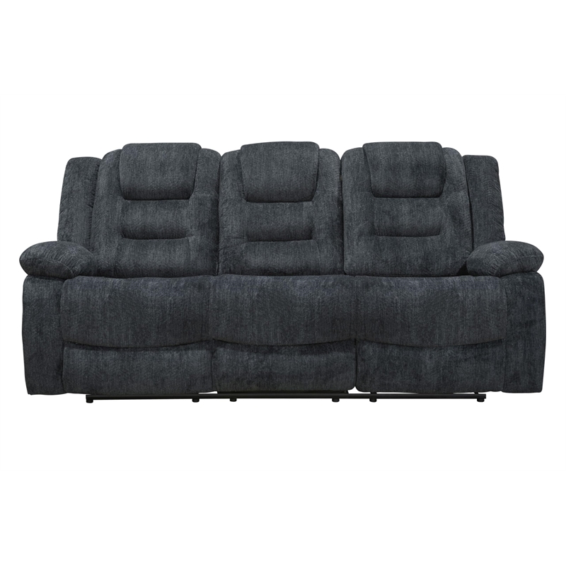 Pemberly Row Polyester Blend Velvet Fabric Dual Reclining Sofa in Gray