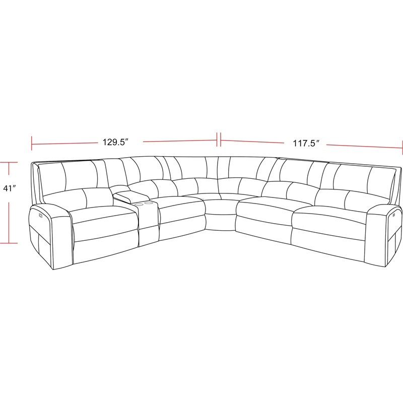 Pemberly Row Modern 6 Piece Leather Reclining Sectional in Brown