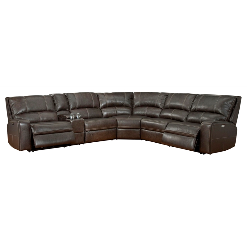 Pemberly Row Modern 6 Piece Leather Reclining Sectional in Charcoal