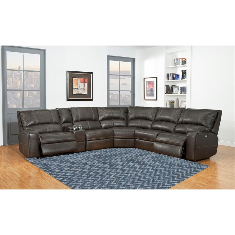 Pemberly Row Modern 6 Piece Leather Reclining Sectional in Charcoal