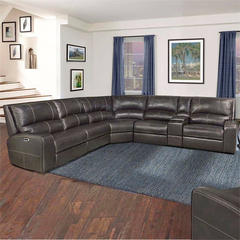 Pemberly Row Modern 6 Piece Leather Reclining Sectional in Charcoal